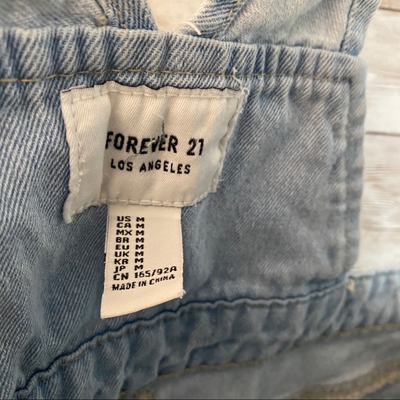 F21 Light Denim Distressed Overall Dress - Picture 7 of 12
